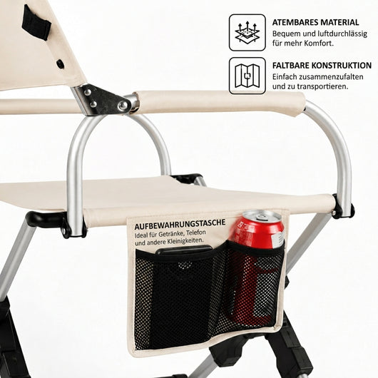 Angelstuhl klappbar aus Aluminium mit Rückenlehne – leicht, belastbar bis 100 kg, integrierte Tasche