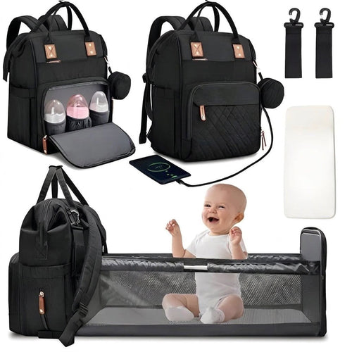 Babytasche Wickelrucksack mit integriertem Reisebett und Moskitonetz - praktisch für unterwegs