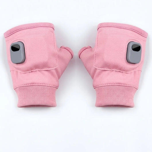 Beheizbare, fingerlose Damen-Handschuhe in Rosa mit USB-Anschluss und drei Heizstufen für den Winter.