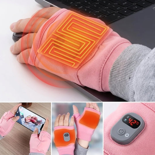 Beheizbare fingerlose Damen-Handschuhe mit USB-Ladung und Temperaturanzeige für den Winter