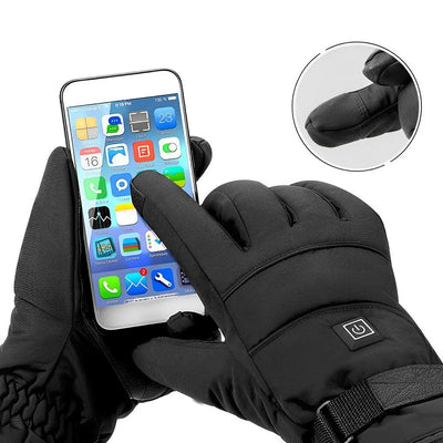 Beheizbare Handschuhe mit Temperaturregelung, die die Bedienung eines Smartphones ermöglichen.