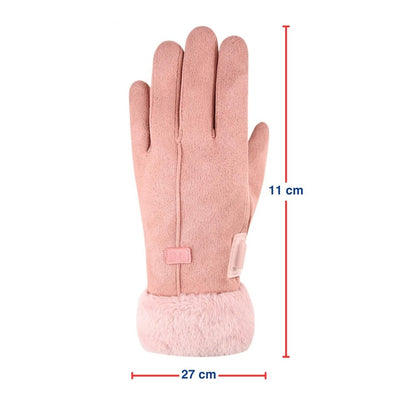 Beheizbare Winterhandschuhe für Damen mit Maßangaben zur Länge und Breite.