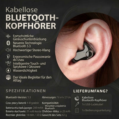 Bluetooth-In-Ear-Kopfhörer mit Geräuschunterdrückung – IPX5-Wasserschutz für ungestörten Schlaf