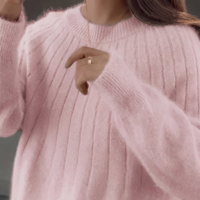 Damenpullover aus 100% Kaschmir – Warmer, langer Strickpullover mit lockerer Passform