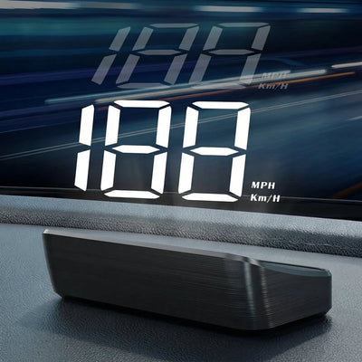Ein digitales Head-up-Display für das Auto, das die Geschwindigkeit in MPH und Km/H auf die Windschutzscheibe projiziert.