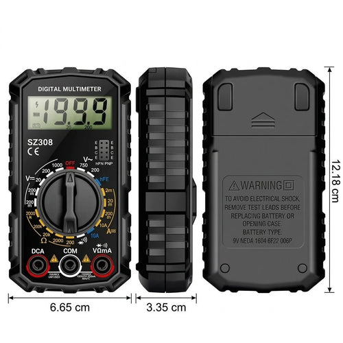 Digitalmultimeter für Spannung und Strom bis 10 A – Diodenprüfung, Widerstandsmessung bis 2.000.000 Ω
