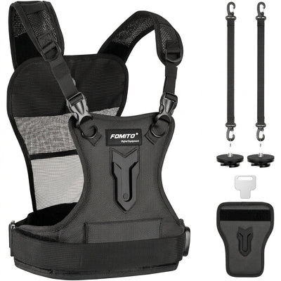 Doppelkamera-Gurt für Fotografen mit verstellbarem Tragesystem, seitlichem Holster und atmungsaktivem Nylon-Mesh