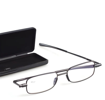 Faltbare Lesebrille mit flexiblem Edelstahlrahmen und passendem Etui