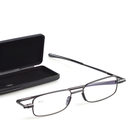 Faltbare Lesebrille mit flexiblem Edelstahlrahmen und passendem Etui
