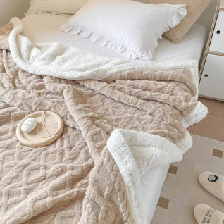 Fleecedecke doppelseitig mit 3D-Jacquardmuster – kuscheldecke flauschig für Sofa und Bett