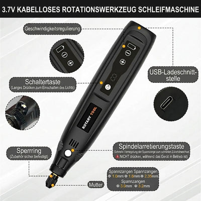 Gravierstift kabellos 35 W – 3 Geschwindigkeitsstufen für Holz, Metall und Kunststoff