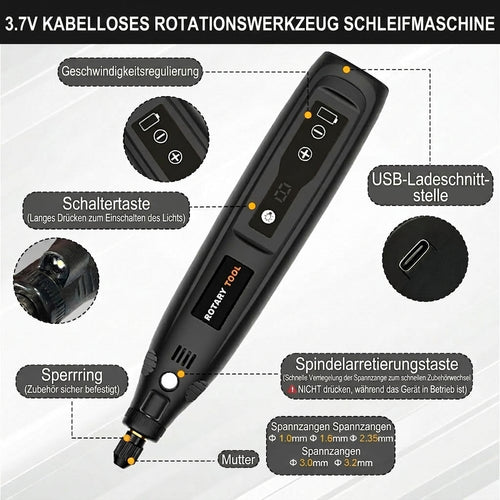 Gravierstift kabellos 35 W – 3 Geschwindigkeitsstufen für Holz, Metall und Kunststoff