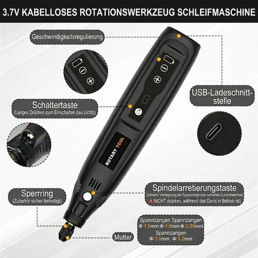 Gravierstift kabellos 35 W – 3 Geschwindigkeitsstufen für Holz, Metall und Kunststoff