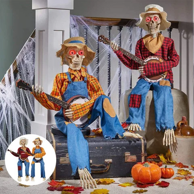 Halloween Deko Animierte Banjo-Skelette mit Bewegungs- und Geräuschsensor für Gruselige Dekoration 2