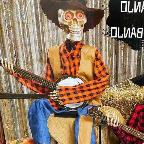 Halloween Deko Animierte Banjo-Skelette mit Bewegungs- und Geräuschsensor für Gruselige Dekoration 3