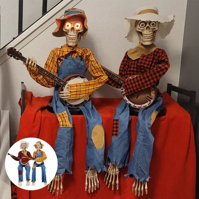 Halloween Deko Animierte Banjo-Skelette mit Bewegungs- und Geräuschsensor für Gruselige Dekoration 4
