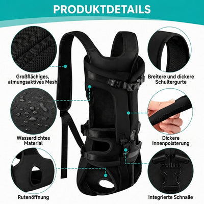Hunderucksack zum Wandern – Belüftet, mit verstellbaren Trägern, spritzwassergeschützt, bis 15 kg