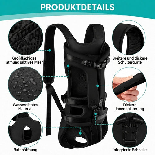 Hunderucksack zum Wandern – Belüftet, mit verstellbaren Trägern, spritzwassergeschützt, bis 15 kg