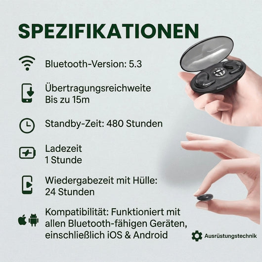 In-Ear Kopfhörer mit Geräuschunterdrückung – Kabellos, IPX5 Wasserschutz für Seitenschläfer