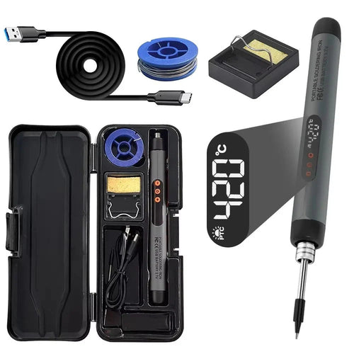 Kabelloser Lötkolben mit digitaler Temperaturanzeige – 3 Temperaturstufen, USB-Ladefunktion