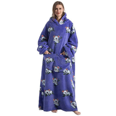 Übergroße Kapuzendecke mit Koala-Muster, Fleece-Futter, Kängurutasche und elastischen Bündchen