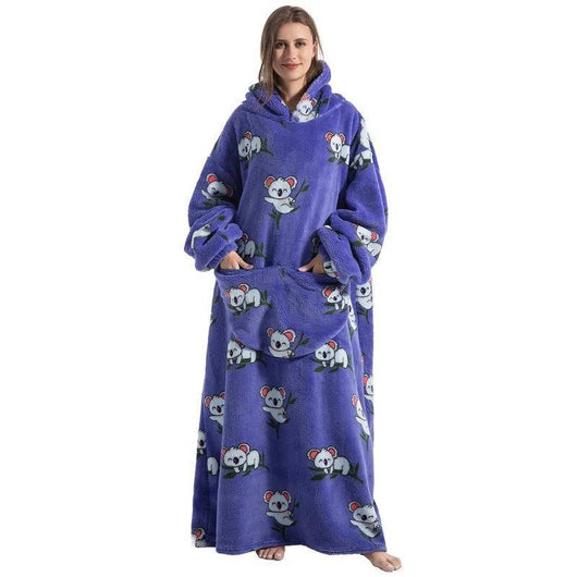 Übergroße Kapuzendecke mit Koala-Muster, Fleece-Futter, Kängurutasche und elastischen Bündchen