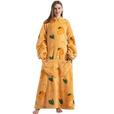 Übergroße Kapuzendecke mit Fleece und Sherpa, doppellagig, mit Kängurutasche und elastischen Bündchen