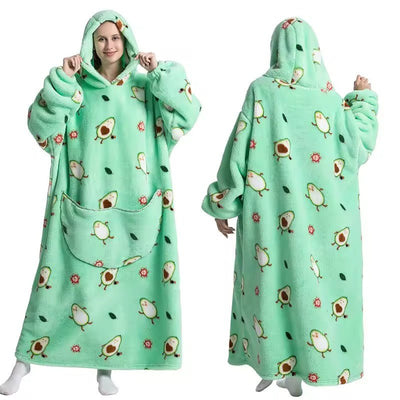 Übergroße Kapuzendecke mit Avocado-Muster, Fleece-Futter, Kängurutasche und elastischen Bündchen