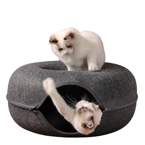 Katzenbett aus kratzfestem Filz mit Tunnel – Ideal für mehrere Katzen, Belüftung und Stabilität