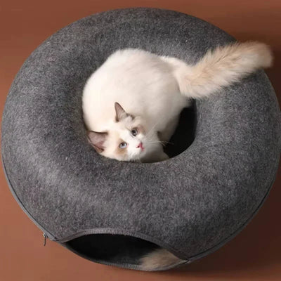 Katzenbett aus kratzfestem Filz mit Tunnel – Ideal für mehrere Katzen, Belüftung und Stabilität 1