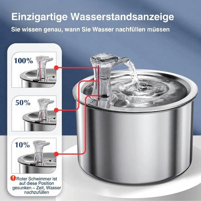 Katzenbrunnen aus Edelstahl - 2 L Fassungsvermögen, 4-Schicht-Filtersystem