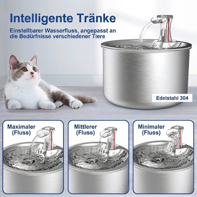 Katzenbrunnen aus Edelstahl - 2 L Fassungsvermögen, 4-Schicht-Filtersystem
