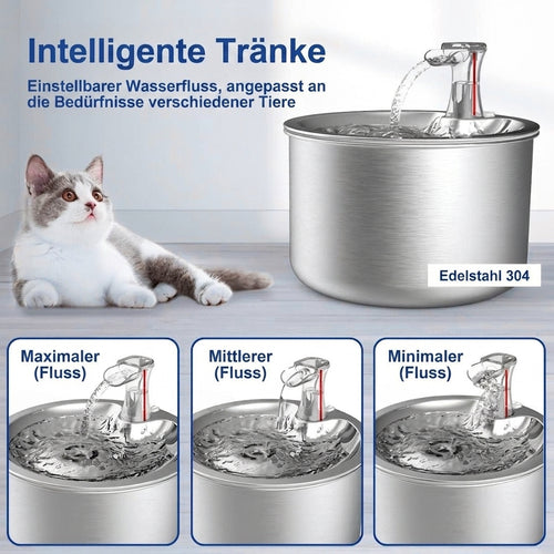 Katzenbrunnen aus Edelstahl - 2 L Fassungsvermögen, 4-Schicht-Filtersystem