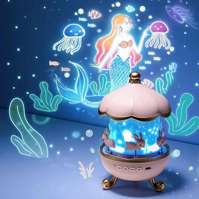 Kindernachtprojektor mit Bluetooth und Musik, der eine Meerjungfrau und Unterwasserwelt an die Wand projiziert.