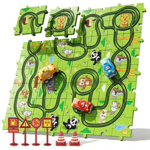 Kinderpuzzle Rennstrecke mit 48 Teilen – Motorisierte Autos für 2-6 Jahre, sicher und kreativ