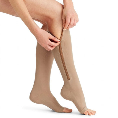 Kompressionssocken 20–30 mmHg für Damen und Herren – Atmungsaktiv, Offene Zehenpartie, Reißverschluss 0