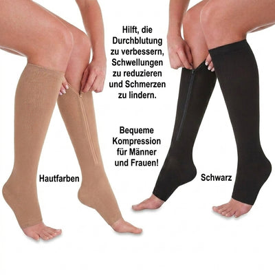 Kompressionssocken 20–30 mmHg für Damen und Herren – Atmungsaktiv, Offene Zehenpartie, Reißverschluss