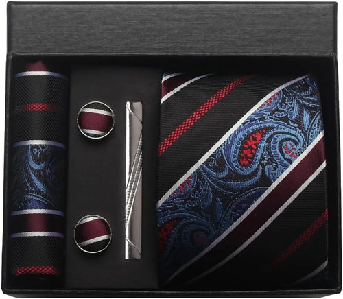 Krawatten-Geschenkset für Herren mit Einstecktuch und Manschettenknöpfen – 4-teiliges Accessoire-Set für formelle Anlässe