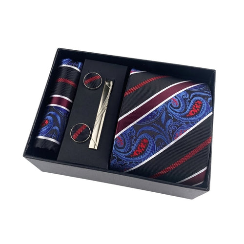 Krawatten-Geschenkset für Herren mit Einstecktuch und Manschettenknöpfen – 4-teiliges Accessoire-Set für formelle Anlässe