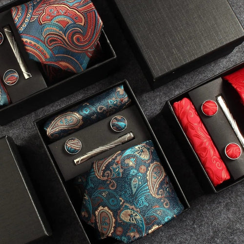 Krawatten-Geschenkset für Herren mit Einstecktuch und Manschettenknöpfen – 4-teiliges Accessoire-Set für formelle Anlässe