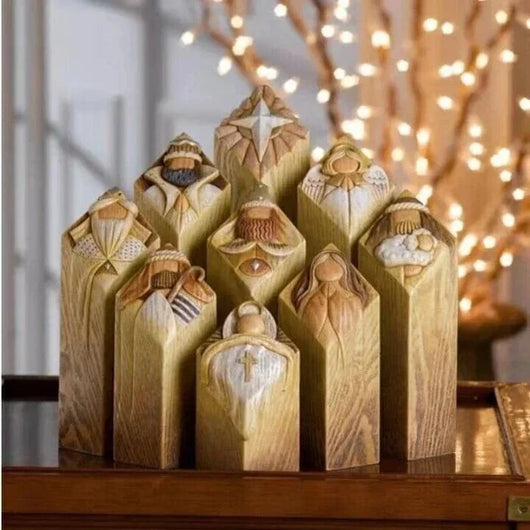 Krippensäulen Figuren Set 9-teilig aus Polyresin für Weihnachtsdekoration innen und außen 0