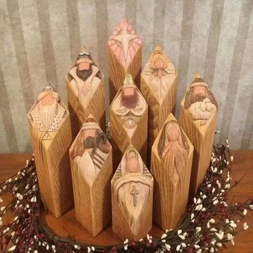 Krippensäulen Figuren Set 9-teilig aus Polyresin für Weihnachtsdekoration innen und außen