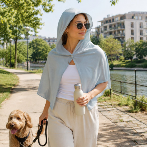 KühlKape Kühlendes Sommer-Wrap – Leichtes Tuch, Schal & Wrap mit Kapuze