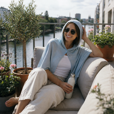 KühlKape Kühlendes Sommer-Wrap – Leichtes Tuch, Schal & Wrap mit Kapuze