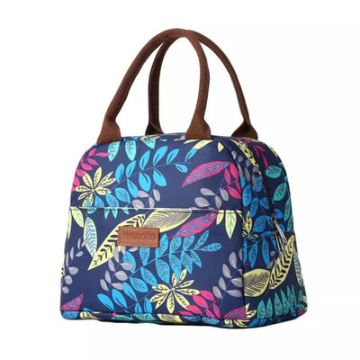 Kleine Kühltasche mit buntem Blättermuster, isolierte Thermotasche für das Mittagessen, leicht und wasserdicht.
