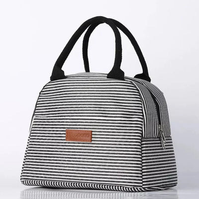 Kleine, gestreifte Kühltasche als isolierte Thermotasche für das Mittagessen, leicht und wasserdicht.