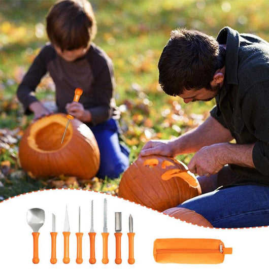 Kürbis-Schneidset 8 oder 11-teilig – Edelstahlwerkzeuge mit Aufbewahrungstasche für Halloween 6