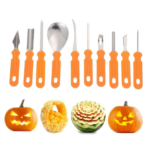 Kürbis-Schnitzset 7 oder 10-teilig – Edelstahlwerkzeuge mit Aufbewahrungstasche für Halloween