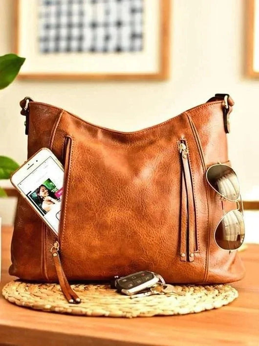 Ledertasche Damen Vintage – Verstellbarer Riemen, Alltags- und Freizeit Tasche aus echtem Leder 1