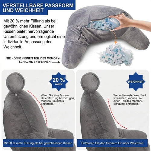 Lesekissen fürs Bett mit Armlehnen - Ergonomische Rücken- und Nackenstütze für Komfort